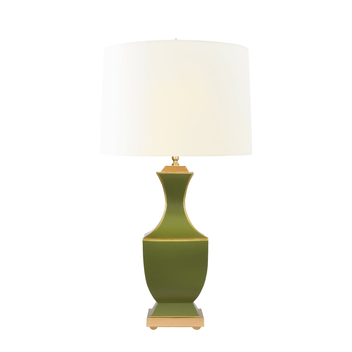 Handpainted Tole Table Lamp In Olive With Gold Detail - GINA OLV