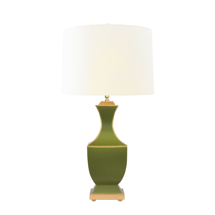 Handpainted Tole Table Lamp In Olive With Gold Detail - GINA OLV