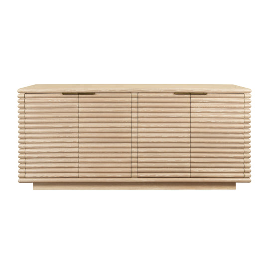 Four Door Large Horizontal Reed Buffet With Antique Brass Hardware In Cerused Oak - GIOVANNI CO