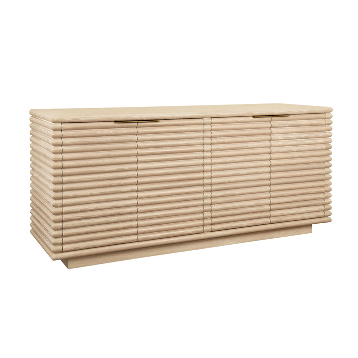 Four Door Large Horizontal Reed Buffet With Antique Brass Hardware In Cerused Oak - GIOVANNI CO