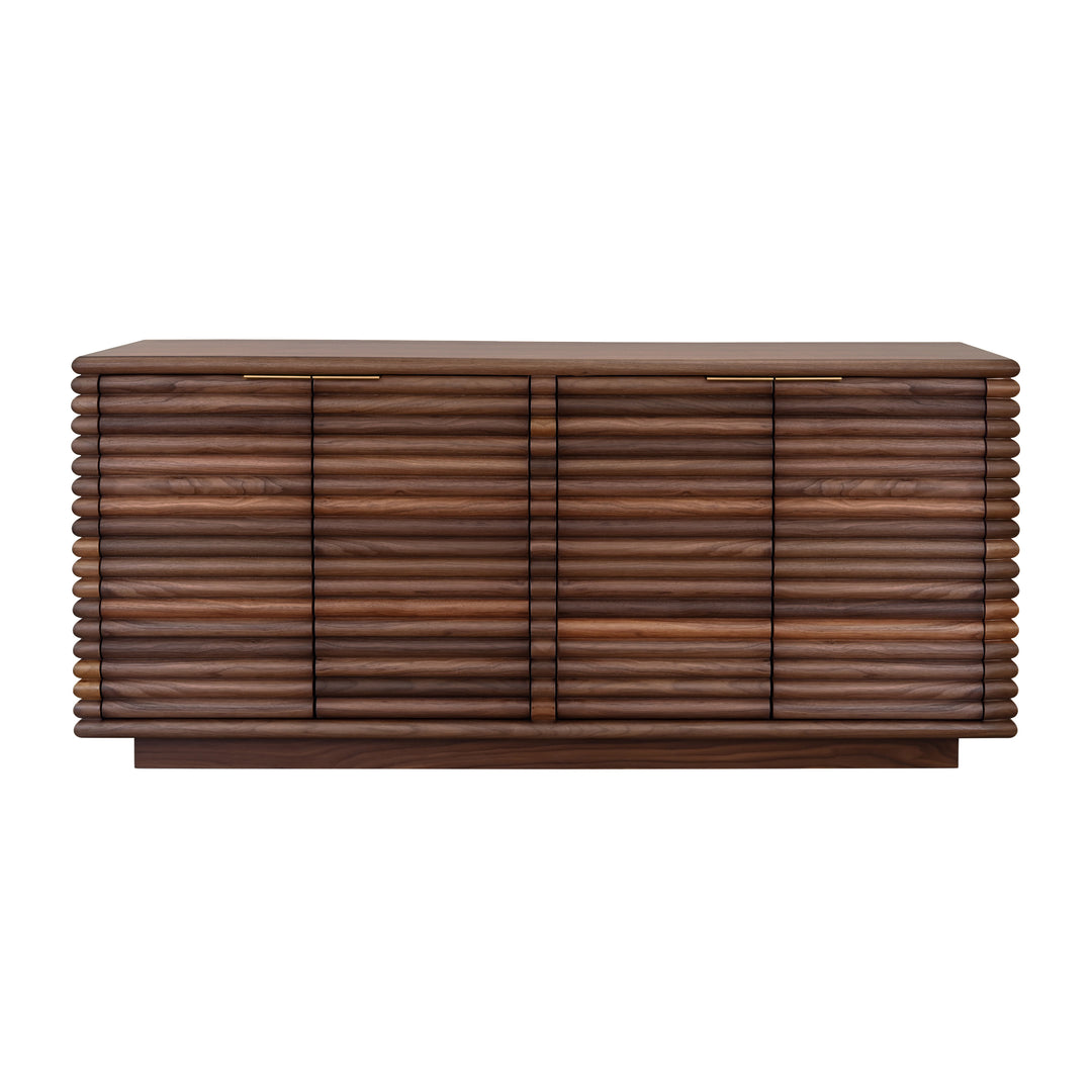 Four Door Large Horizontal Reed Buffet With Antique Brass Hardware In Walnut - GIOVANNI WAL