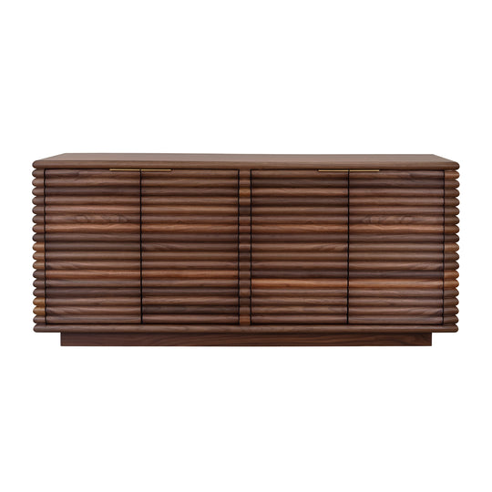 Four Door Large Horizontal Reed Buffet With Antique Brass Hardware In Walnut - GIOVANNI WAL
