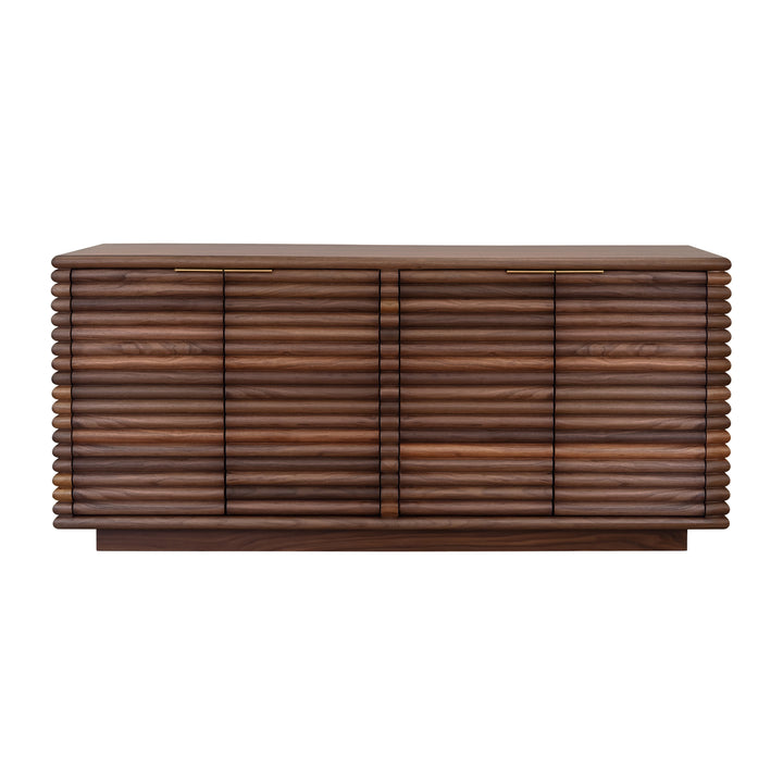Four Door Large Horizontal Reed Buffet With Antique Brass Hardware In Walnut - GIOVANNI WAL