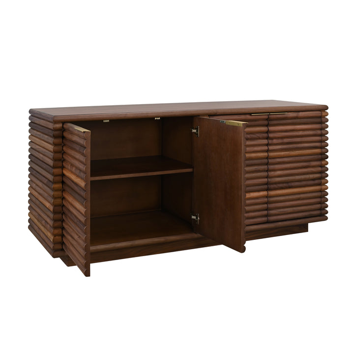 Four Door Large Horizontal Reed Buffet With Antique Brass Hardware In Walnut - GIOVANNI WAL