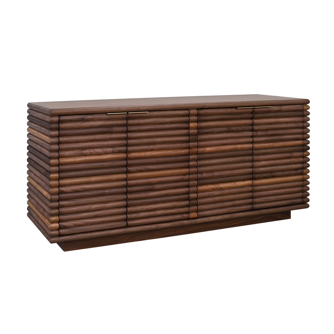 Four Door Large Horizontal Reed Buffet With Antique Brass Hardware In Walnut - GIOVANNI WAL