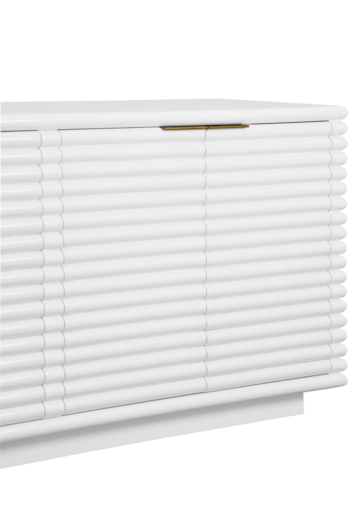 Four Door Large Horizontal Reed Buffet With Antique Brass Hardware In Matte White Lacquer - GIOVANNI WH