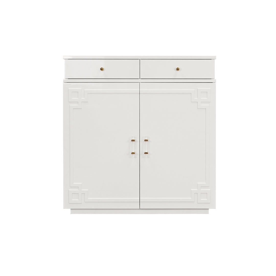 Two Drawer, Two Door Cabinet With Acrylic And Brass Hardware In White Lacquer - GLENN WH