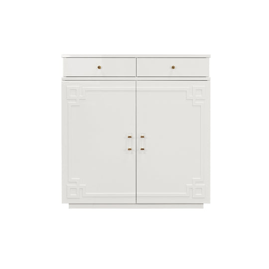 Two Drawer, Two Door Cabinet With Acrylic And Brass Hardware In White Lacquer - GLENN WH