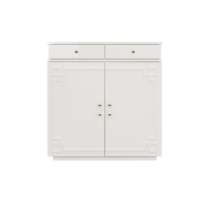 Two Drawer, Two Door Cabinet With Acrylic And Brass Hardware In White Lacquer - GLENN WH