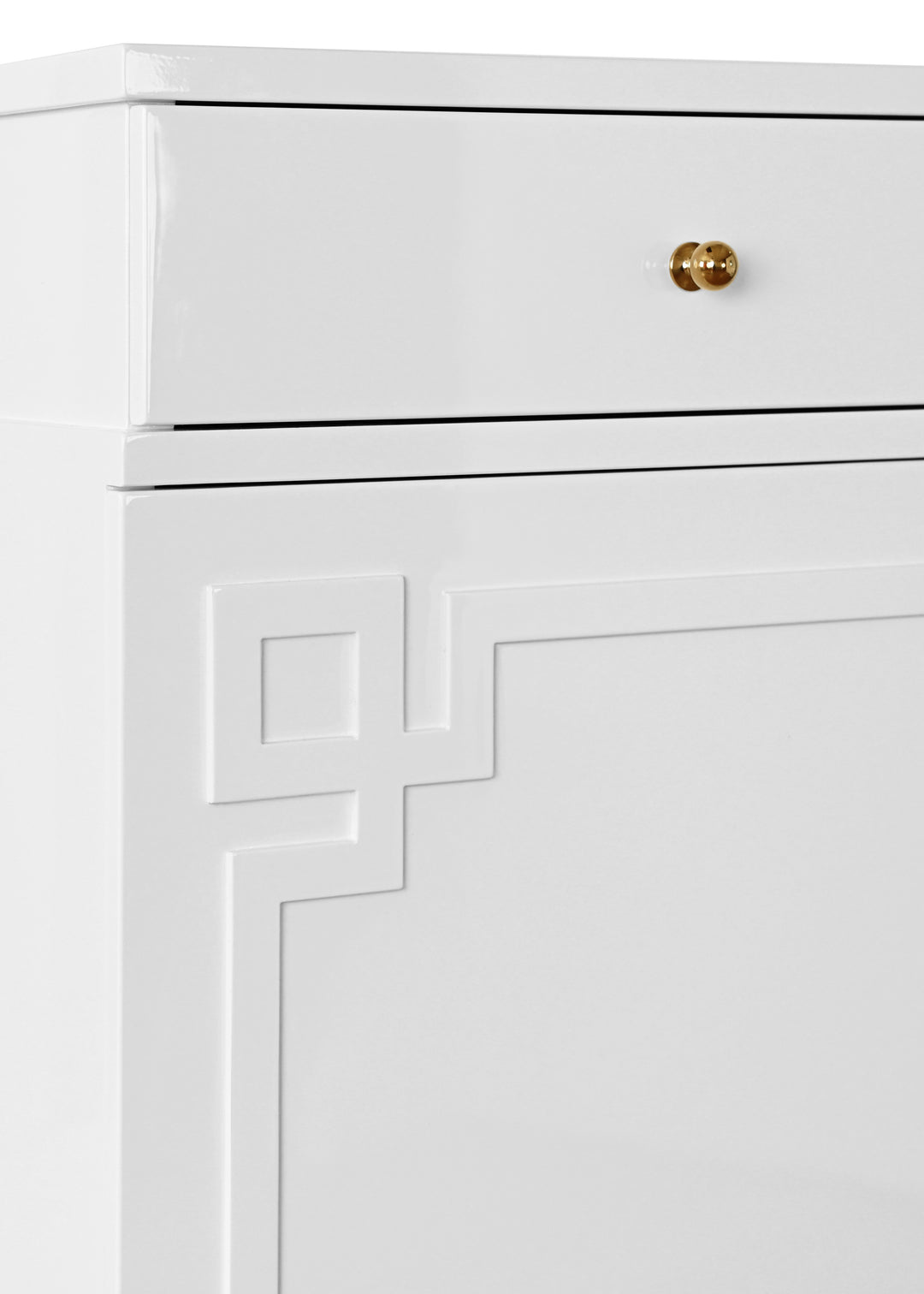 Two Drawer, Two Door Cabinet With Acrylic And Brass Hardware In White Lacquer - GLENN WH