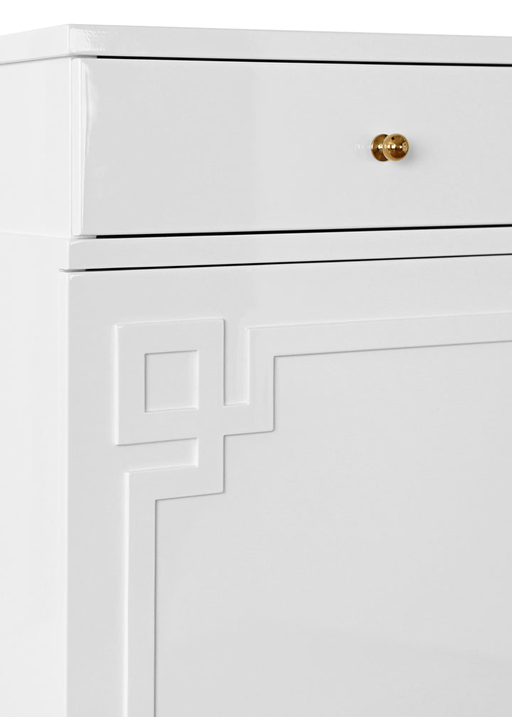 Two Drawer, Two Door Cabinet With Acrylic And Brass Hardware In White Lacquer - GLENN WH