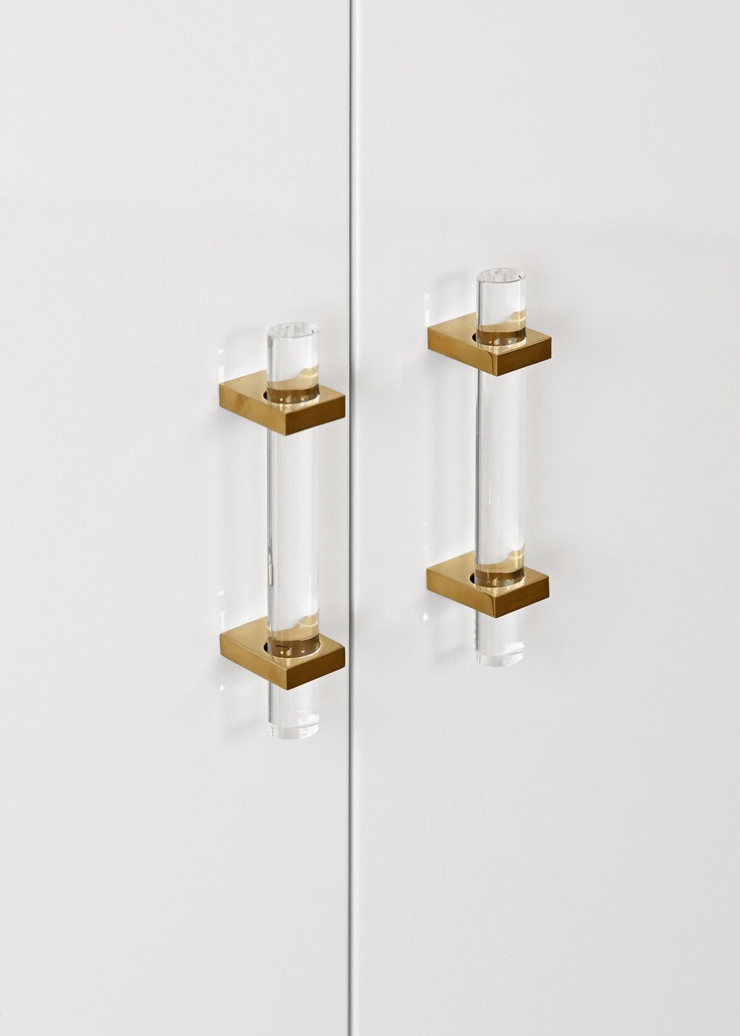 Two Drawer, Two Door Cabinet With Acrylic And Brass Hardware In White Lacquer - GLENN WH