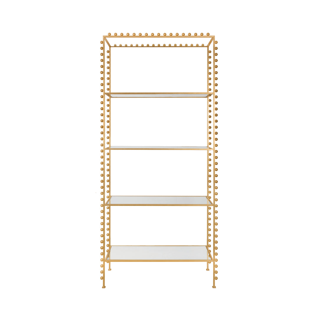 Ball Lined Etagere With Clear Glass Shelves In Gold Leaf - GOLDIE G