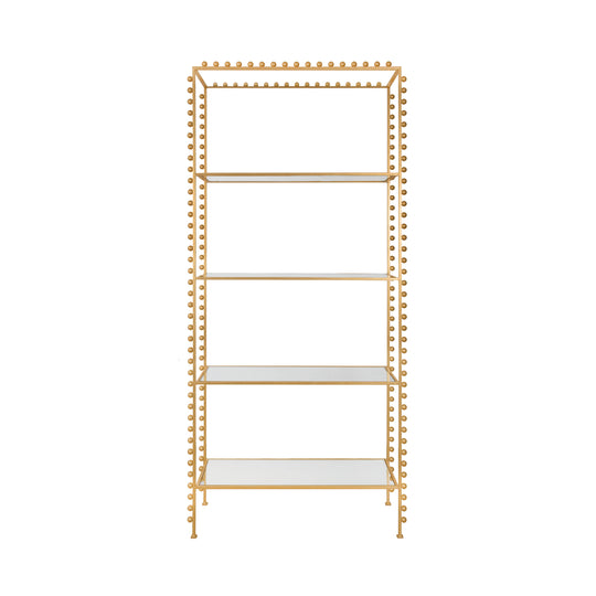 Ball Lined Etagere With Clear Glass Shelves In Gold Leaf - GOLDIE G