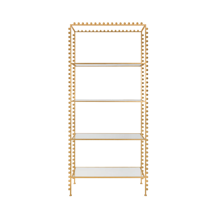 Ball Lined Etagere With Clear Glass Shelves In Gold Leaf - GOLDIE G