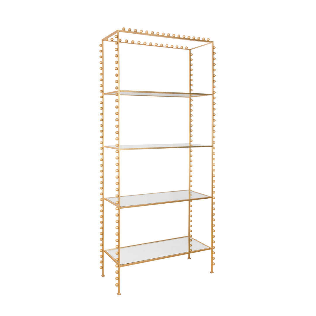Ball Lined Etagere With Clear Glass Shelves In Gold Leaf - GOLDIE G