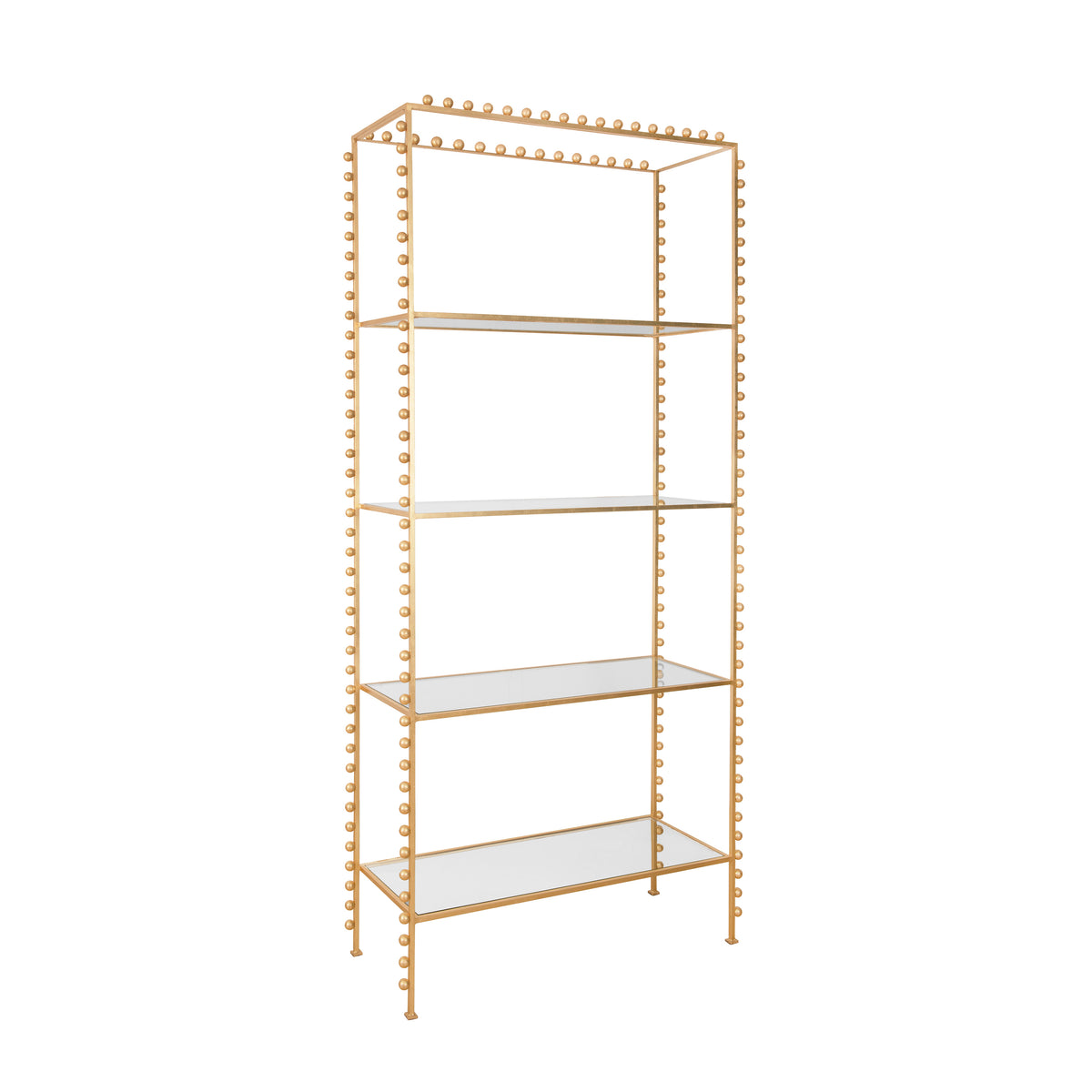 Ball Lined Etagere With Clear Glass Shelves In Gold Leaf - GOLDIE G
