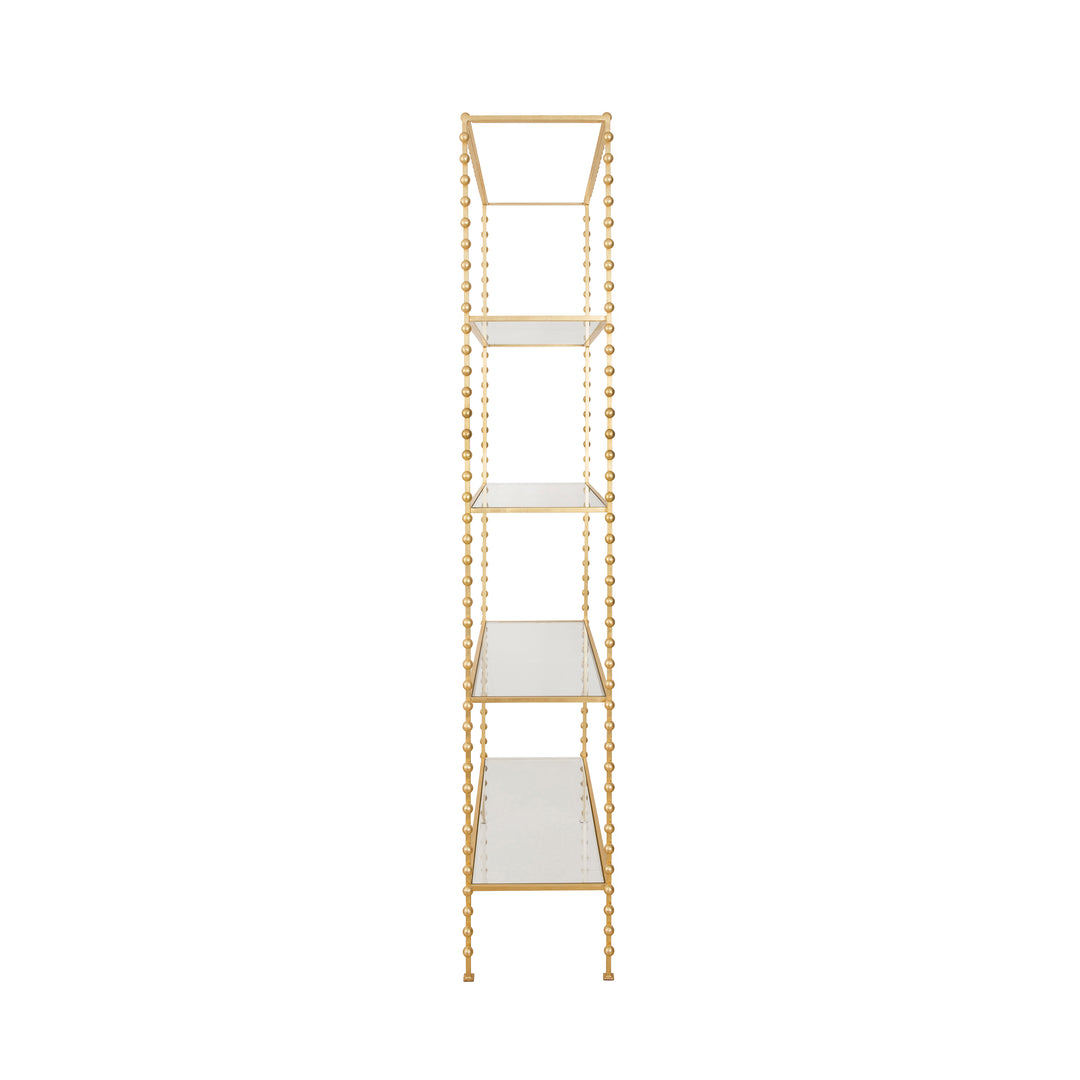 Ball Lined Etagere With Clear Glass Shelves In Gold Leaf - GOLDIE G