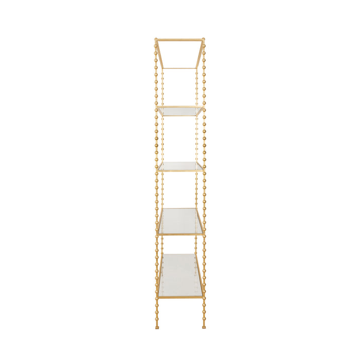 Ball Lined Etagere With Clear Glass Shelves In Gold Leaf - GOLDIE G