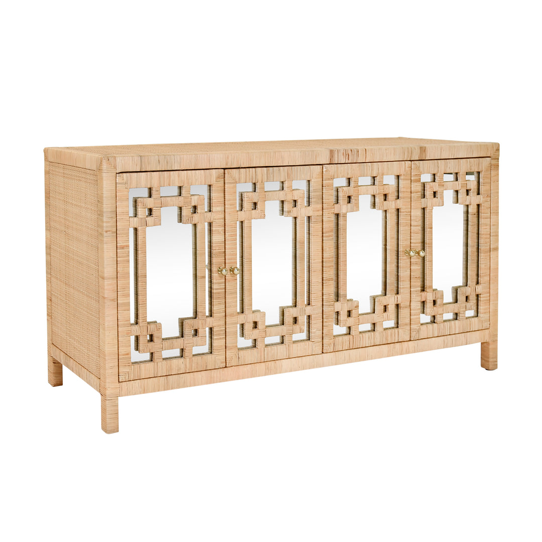 Four Door Buffet With Mirror Front Doors And Wrapped Rattan - GRANADA NAT