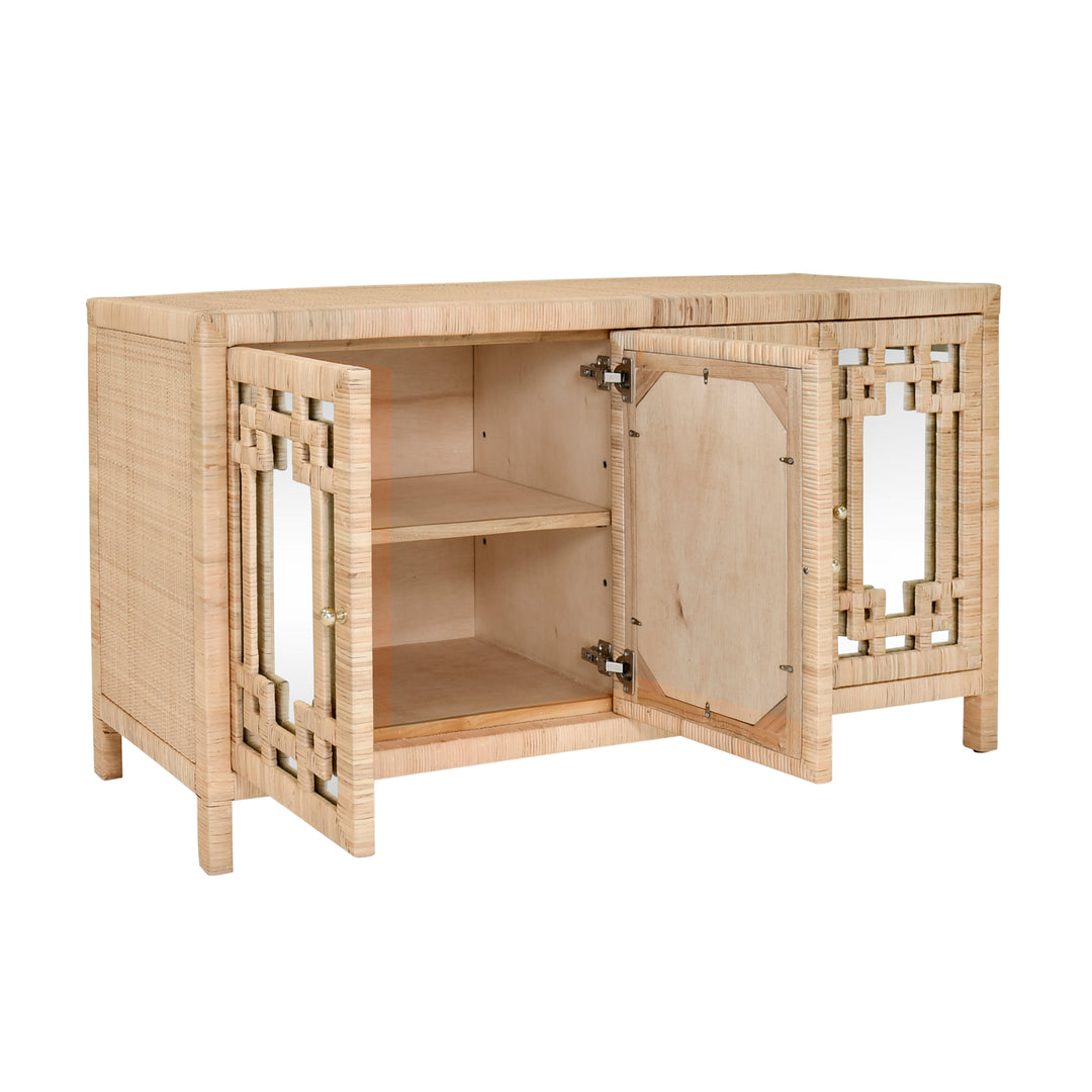 Four Door Buffet With Mirror Front Doors And Wrapped Rattan - GRANADA NAT