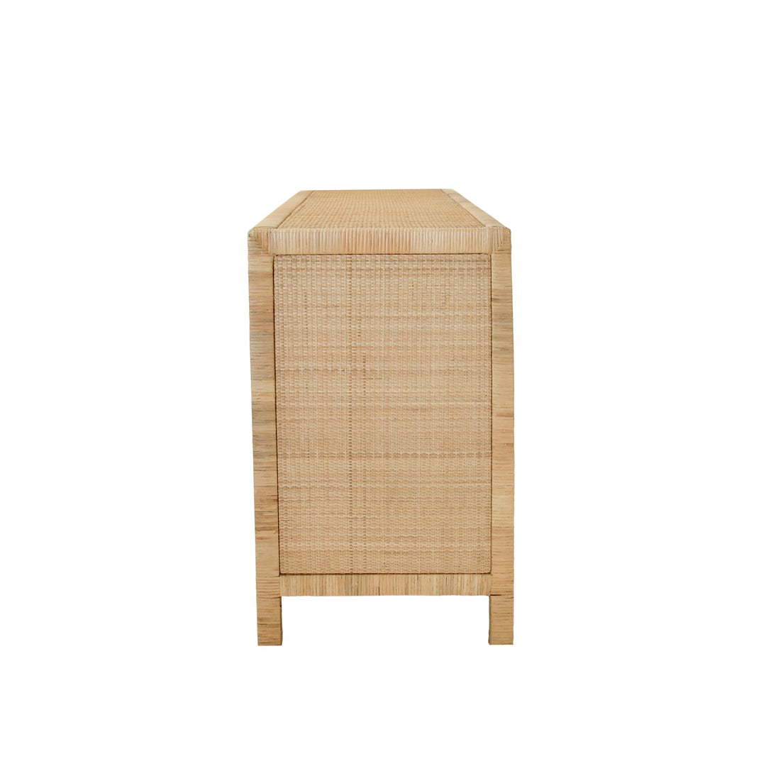 Four Door Buffet With Mirror Front Doors And Wrapped Rattan - GRANADA NAT