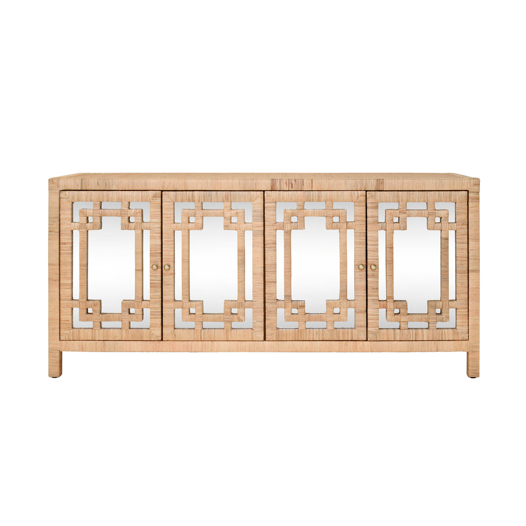Four Door Buffet With Mirror Front Doors And Wrapped Rattan - GRANADA NAT