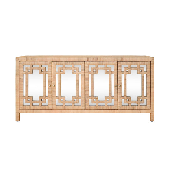 Four Door Buffet With Mirror Front Doors And Wrapped Rattan - GRANADA NAT