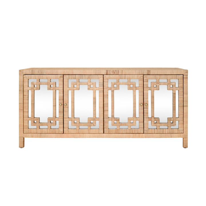 Four Door Buffet With Mirror Front Doors And Wrapped Rattan - GRANADA NAT