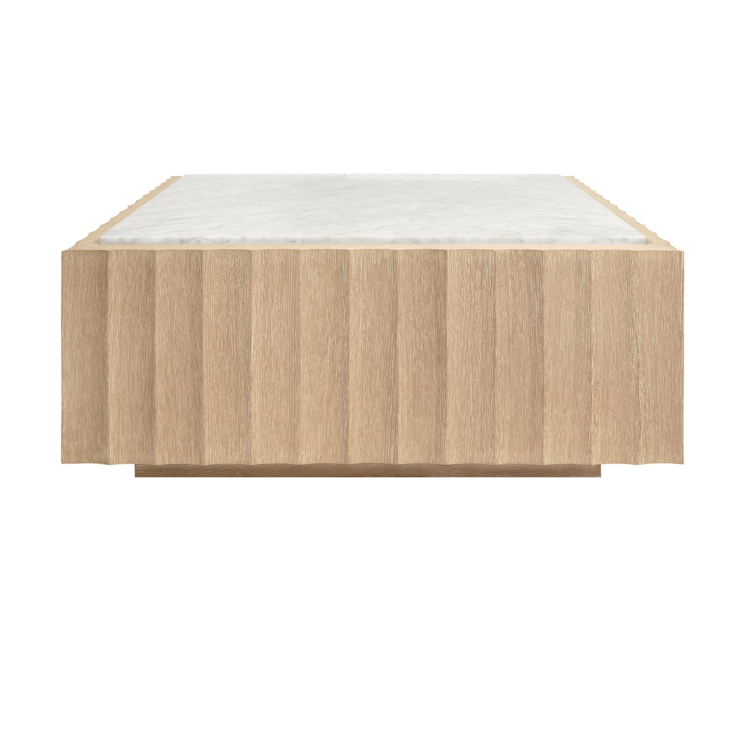 Square Coffee Table With Fluted Detail In Cerused Oak With White Carrara Marble Top - GRANGER CO