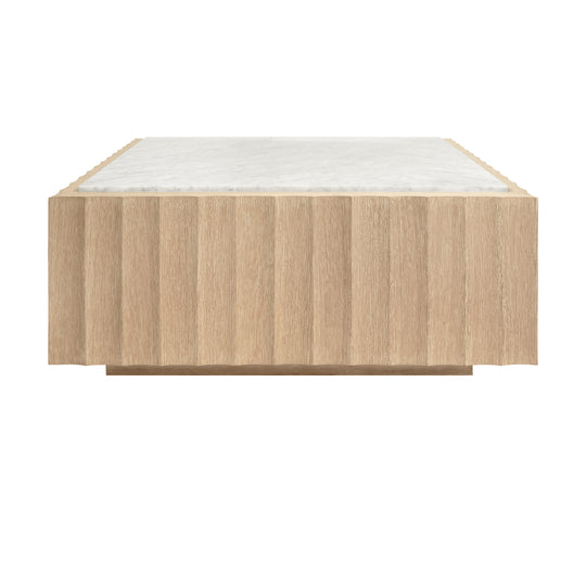 Square Coffee Table With Fluted Detail In Cerused Oak With White Carrara Marble Top - GRANGER CO