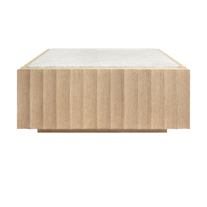 Square Coffee Table With Fluted Detail In Cerused Oak With White Carrara Marble Top - GRANGER CO