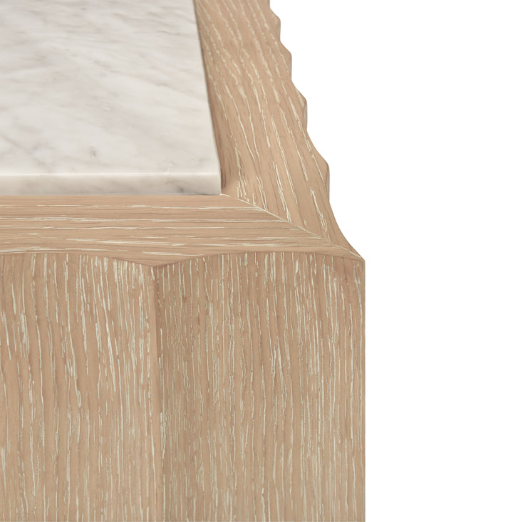 Square Coffee Table With Fluted Detail In Cerused Oak With White Carrara Marble Top - GRANGER CO