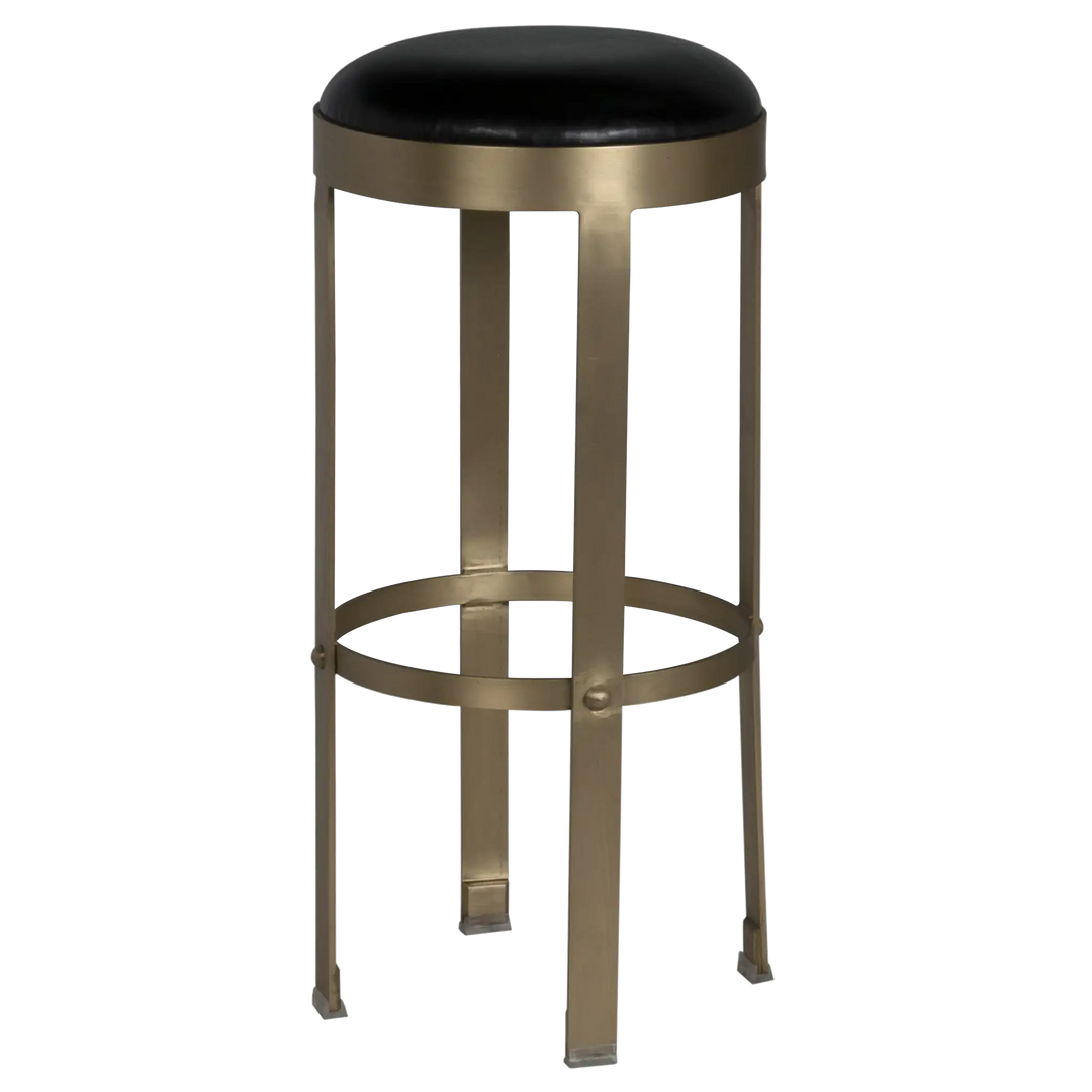 American Home Furniture | Noir - Prince Stool with Leather, Brass Finish