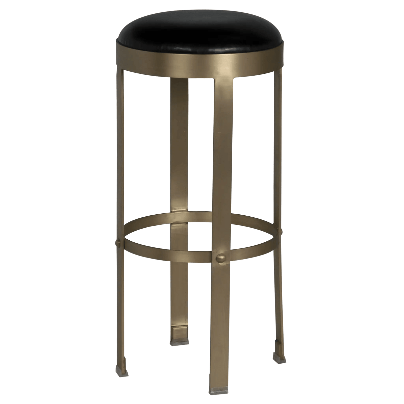 Noir Prince Stool with Leather, Brass Finish OTTOMANS, POUFS, + STOOLS