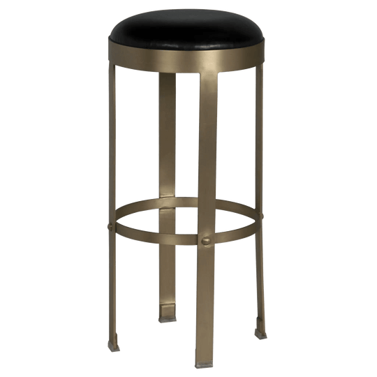 Noir Prince Stool with Leather, Brass Finish OTTOMANS, POUFS, + STOOLS