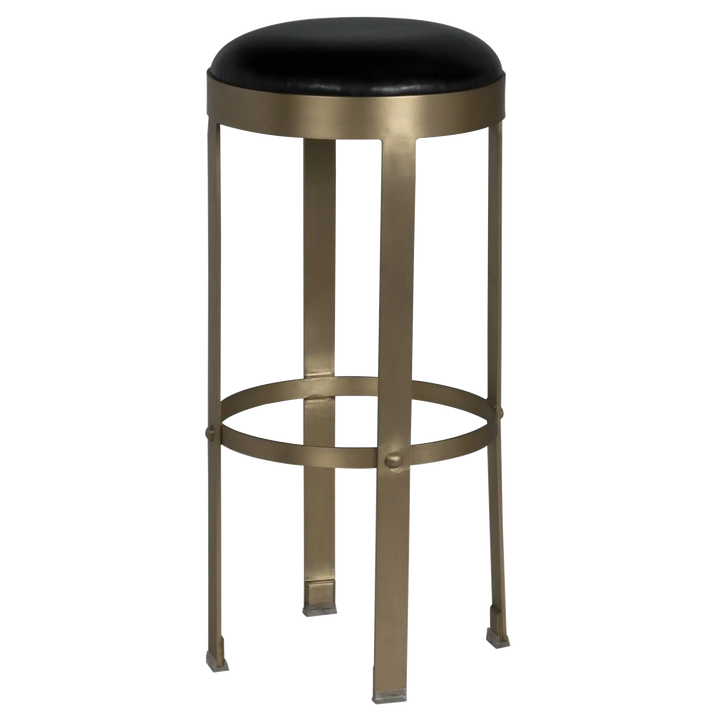 American Home Furniture | Noir - Prince Stool with Leather, Brass Finish