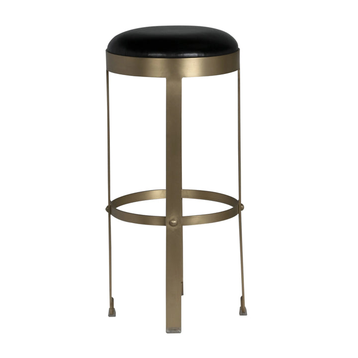 American Home Furniture | Noir - Prince Stool with Leather, Brass Finish