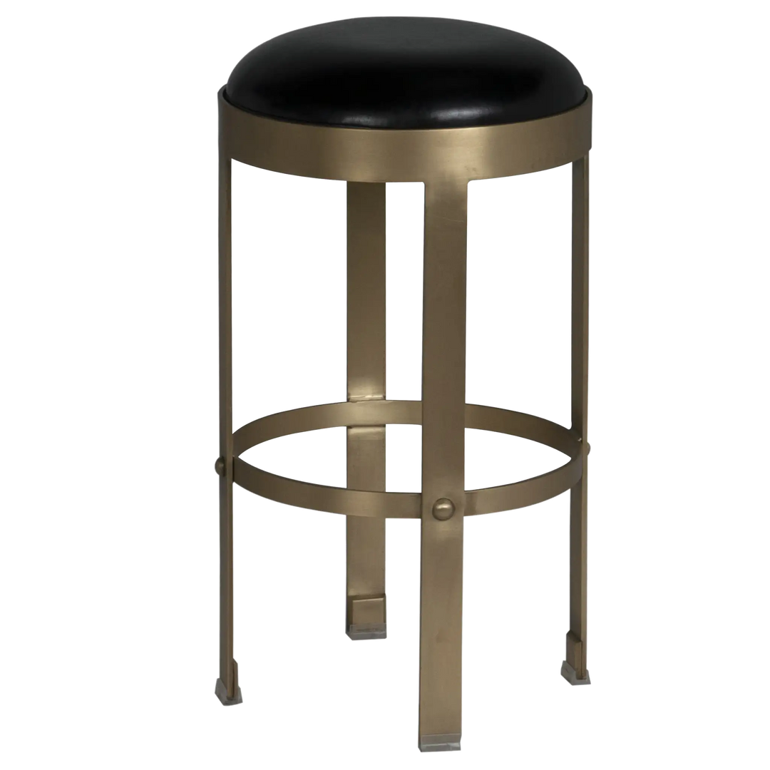 American Home Furniture | Noir - Prince Counter Stool with Leather, Brass Finish