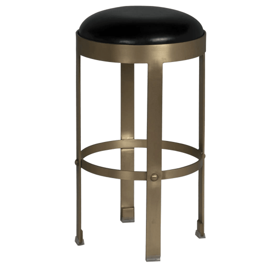 Noir Prince Counter Stool with Leather, Brass Finish BAR STOOLS + COUNTER STOOLS