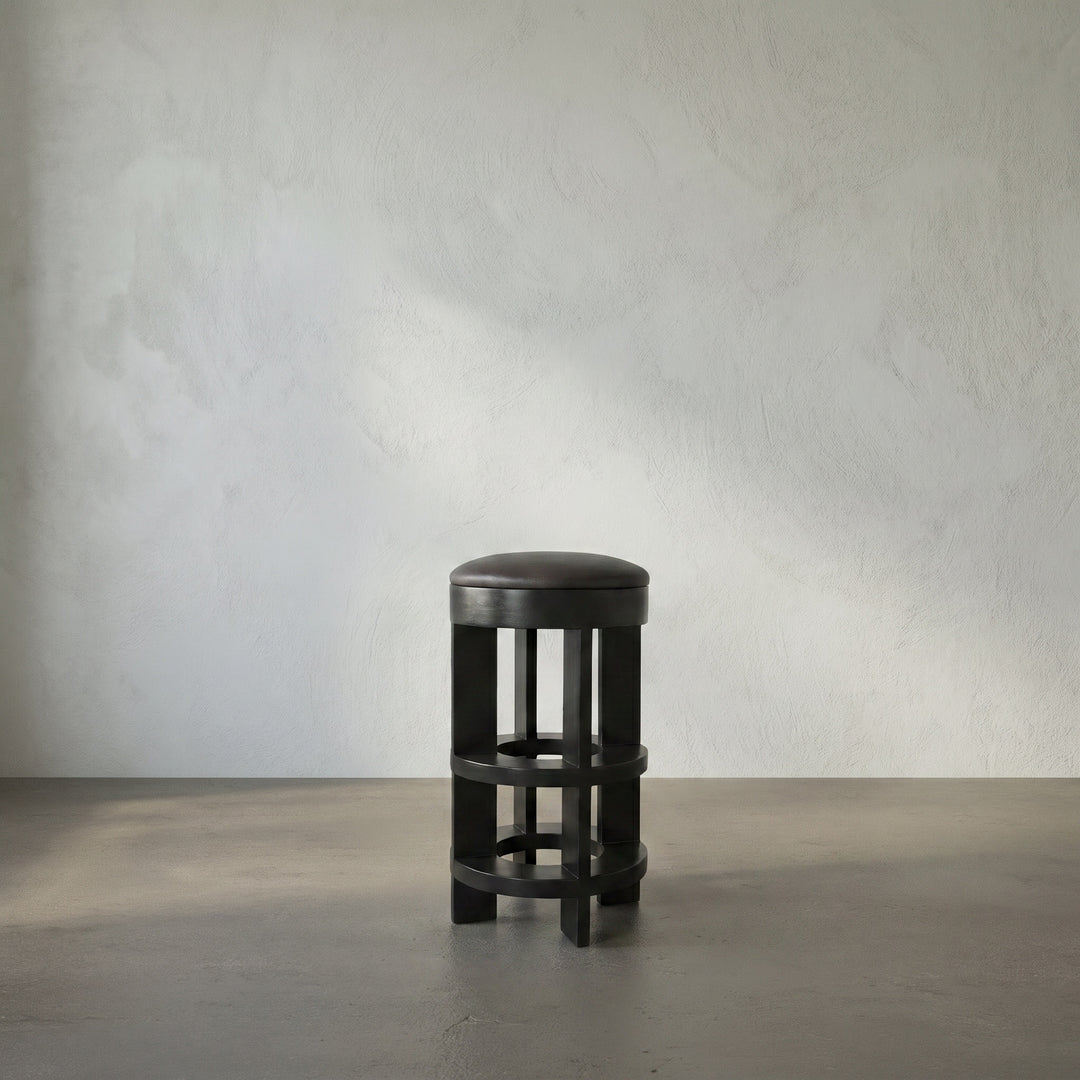 Noir - Berlin Bar Stool with Swivel Leather Seat - GSTOOL161HB-L