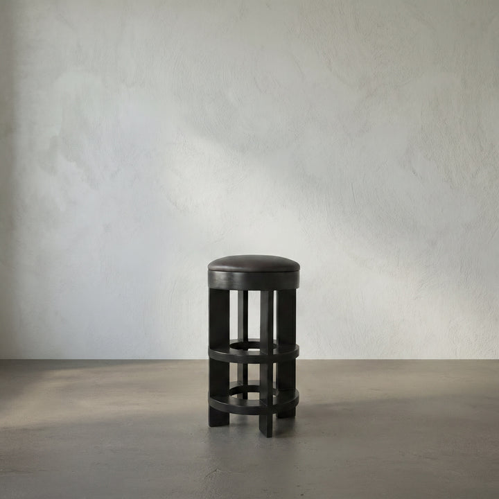 Noir - Berlin Bar Stool with Swivel Leather Seat - GSTOOL161HB-L