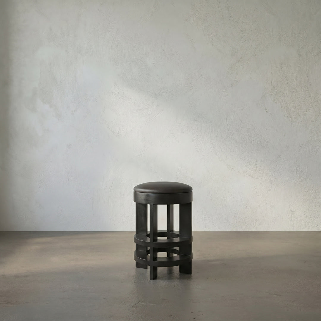 Noir - Berlin Counter Stool with Swivel Leather Seat - GSTOOL161HB-S