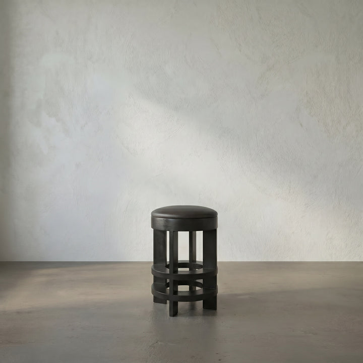 Noir - Berlin Counter Stool with Swivel Leather Seat - GSTOOL161HB-S