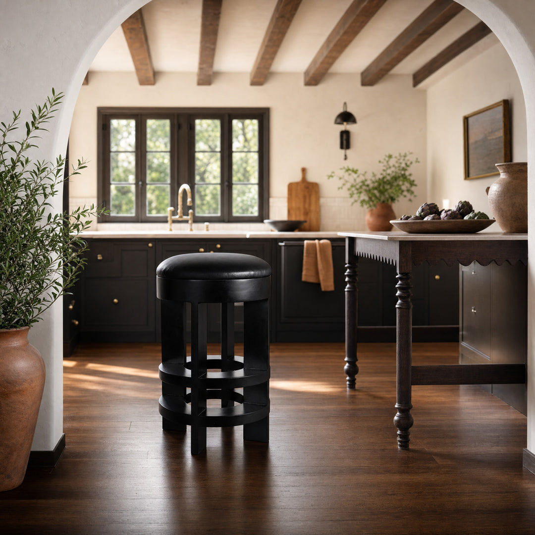 Noir - Berlin Counter Stool with Swivel Leather Seat - GSTOOL161HB-S