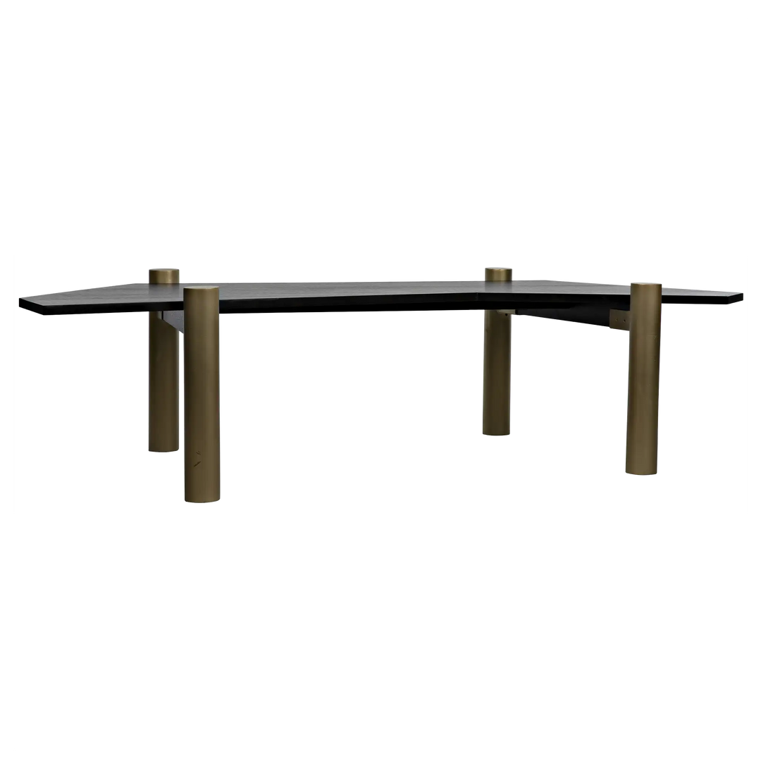 American Home Furniture | Noir - Tabu Coffee Table, Brass Finished Legs with Ebony Walnut Top