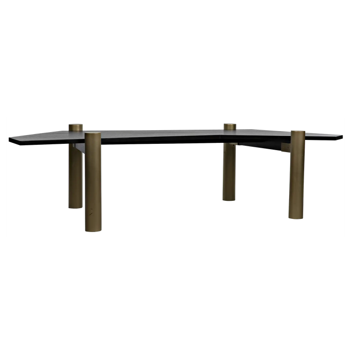 American Home Furniture | Noir - Tabu Coffee Table, Brass Finished Legs with Ebony Walnut Top