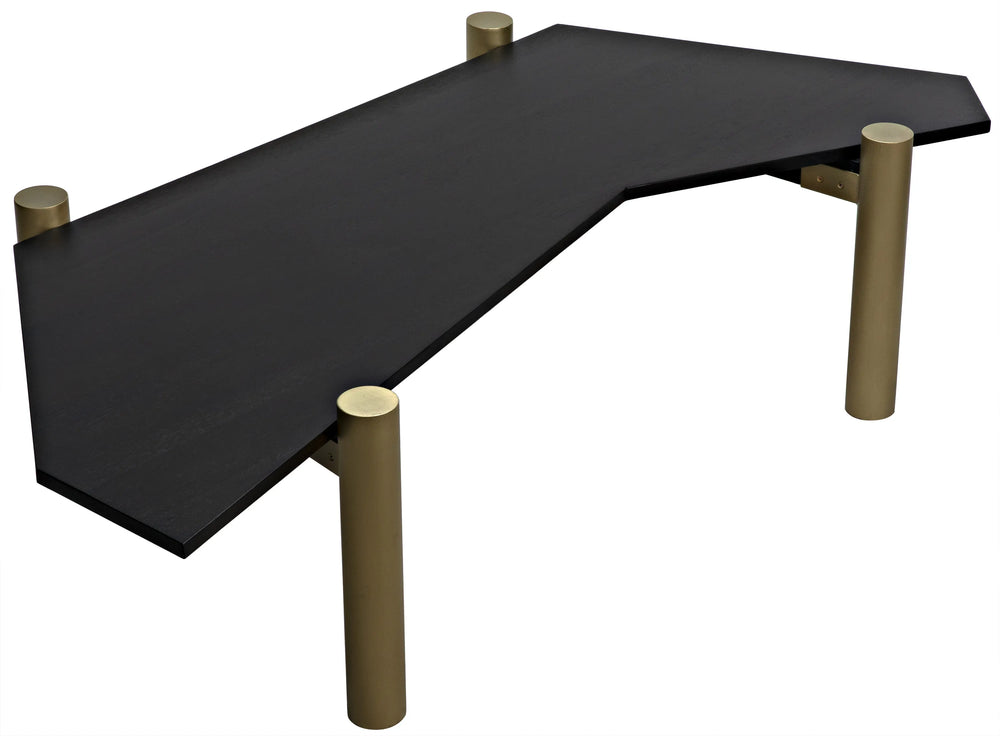 American Home Furniture | Noir - Tabu Coffee Table, Brass Finished Legs with Ebony Walnut Top