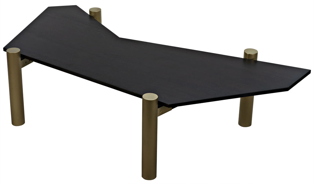 American Home Furniture | Noir - Tabu Coffee Table, Brass Finished Legs with Ebony Walnut Top