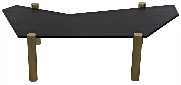 American Home Furniture | Noir - Tabu Coffee Table, Brass Finished Legs with Ebony Walnut Top